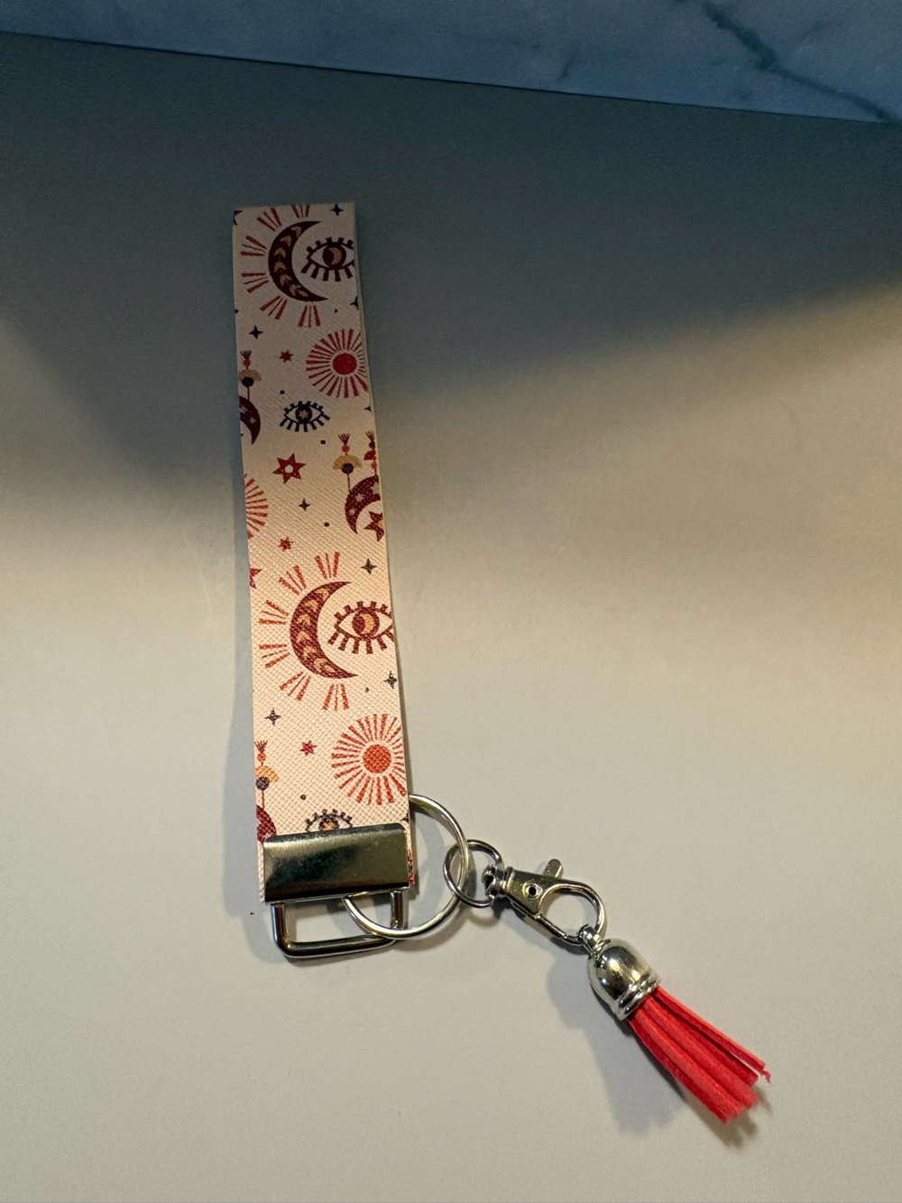 Celestial Pink Crescent Moon Wristlet Keychain